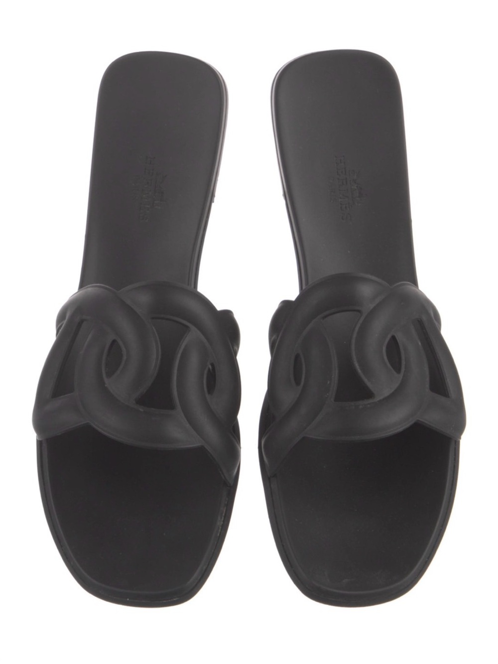 Hermes Aloha Black Rubber Slides